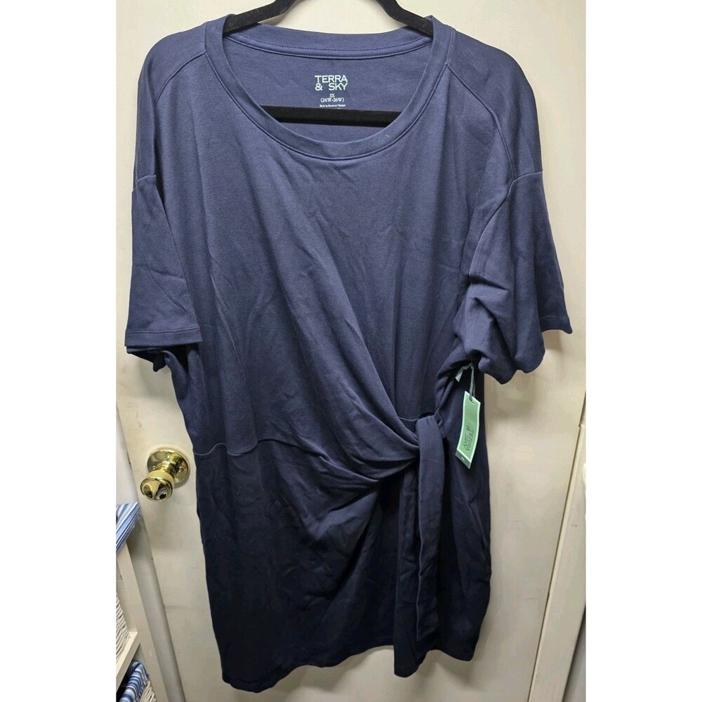NWT Terra Sky Short Sleeve Front Twist Dress Plus Size 3X Dark Navy Blue